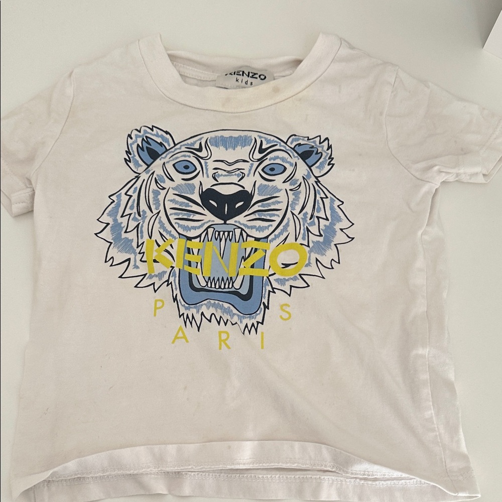 Kenzo Kids White Tee with Blue and Yellow Tiger